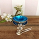 Crown Denmark Silver Finish Salt Cellar with Blue Enamel Set of 2 Salt Cellars with Matching Spoons