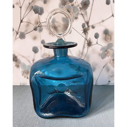 Holmegaard Blaue Glug-Flasche mit Pfropfen, Glas