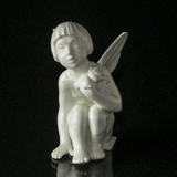 Engel/Cupid med rose, hvid, Dahl Jensen figur nr. 1163