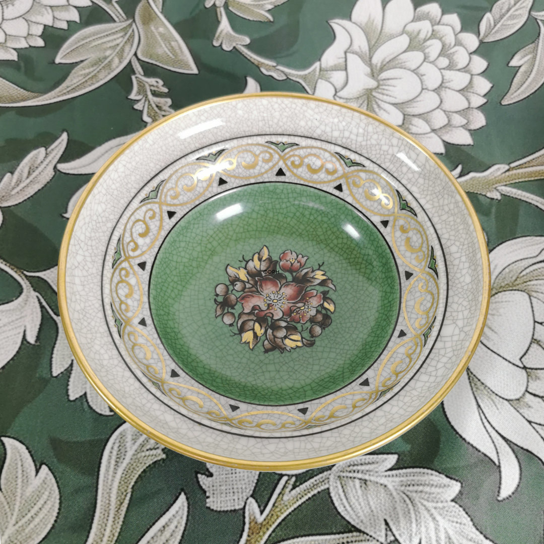 Dahl Jensen Schale, Craquelé, mit grünem Boden und Blumendekor, 18 cm, Nr. 127-498