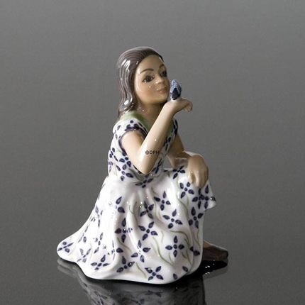 Girl "Anne" with bird figurine Dahl Jensen