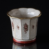 Dahl Jensen Vase, krakeleret med gylden kant og blomster 11 cm nr. 186-606