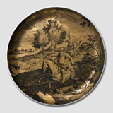 Golden Hunting plate, German. Rider with dog