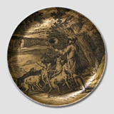 Golden Hunting plate, German. Horn blower