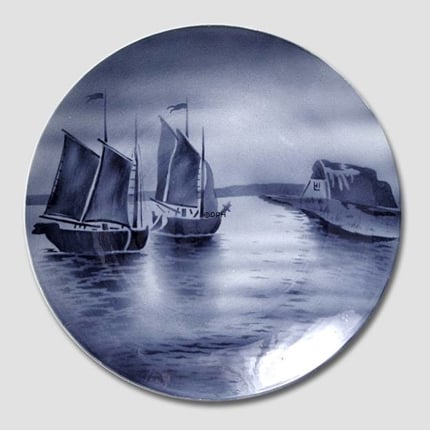 Platte nr. 2596 Hjemvendte skibe i sort og hvid, Villeroy & Boch