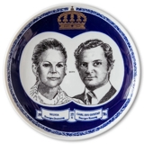 Elgporslin platte med Kongeparret, Dronning Silvia og Kong Carl Gustaf