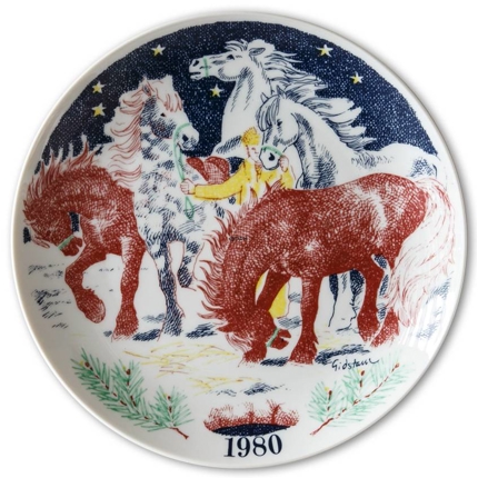 Elg Red Cross Plate with Swedish Folksongs 1980