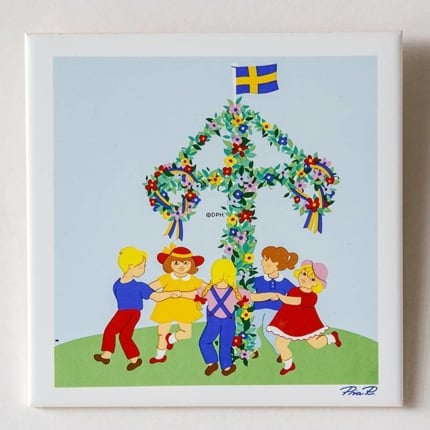 Gustavsberg Tile with Midsummer Dance in the series "Summer in Sweden" Pia Ronndahl