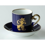 1979 Hackefors Cobalt Blue fairytale cup and saucer, Puss in Boots