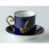 1979 Hackefors Cobalt Blue fairytale cup and saucer, Puss in Boots