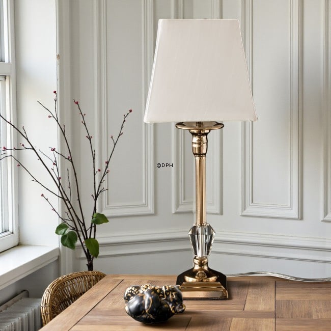 Bordlampe Gylden med krystal og skærm