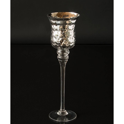 Large glass candleholder with antique silver decor
