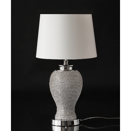 Table lamp w/small silver orbs and a round shade