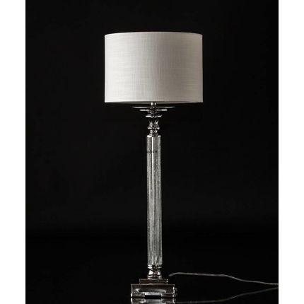 Bordlampe i Krom/sølv med krakkeleret glas og rund skærm