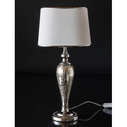Silvered lamp and crackled glass with oval lampshade