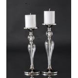 Candlesticks in glass and chrome, set of 2 height 29 & 32 cm