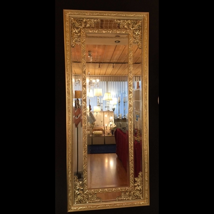 Facetslebet spejl med gylden dekor, stort