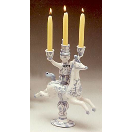 Wiinblad Kerzenhalter, Reiter mit 3 Kerzen, handbemalt, blau / weiß