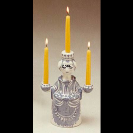 Wiinblad Candlestick, Angel with 3 candles, hand painted, blue/white or multi colour