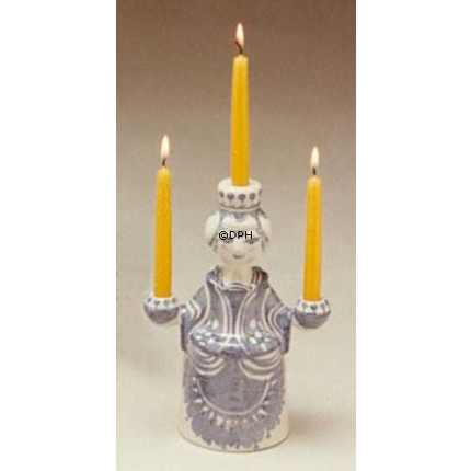 Wiinblad Kerzenständer, Engel mit 3 Kerzen, handbemalt, blau / weiß oder mehrfarbig