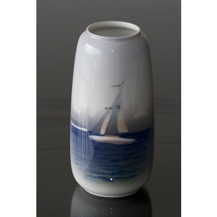 Lyngby Porcelain vase with sailboat - Copenhagen Denmark No. 130-2-56