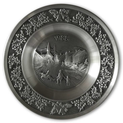 1988 Måstad Pewter Christmas plate, The Snowcovered Village