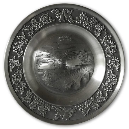 1991 Måstad Pewter Christmas plate, Snowcovered houses