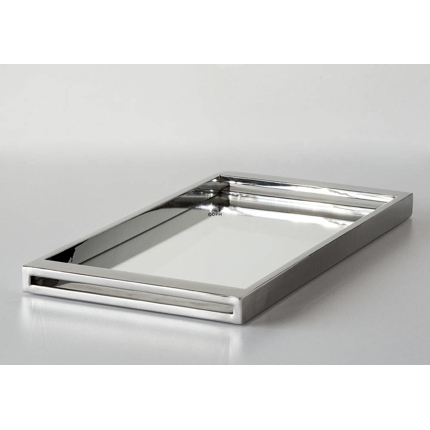 Niedriges viereckige Tablett in poliertem Stahl mit Spiegel