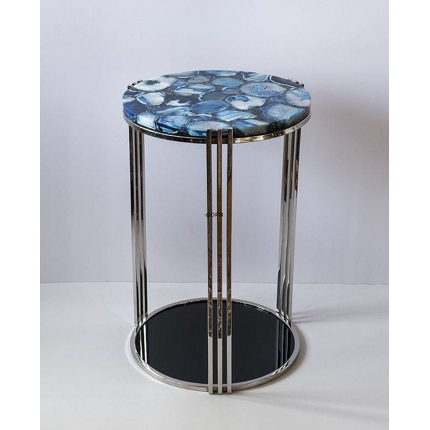 Rundt bord med bordplade af blå agat, lille