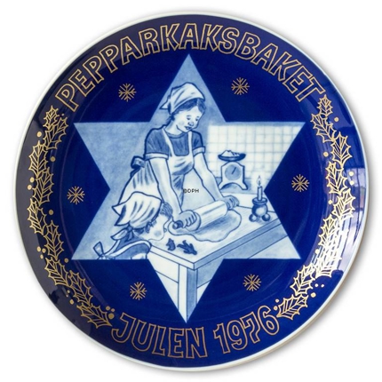 Norold Design 1976, cobalt blue Christmas plate 'The Gingerbread Baking'