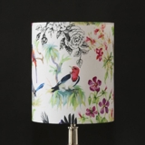 Round cylindrical lampshade height 24 cm, white with birds and flowers, WITHOUT lid