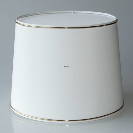 Rund cylinderformet lampeskærm 24 cm i højden, hvid chintz stof med guldkant (2. sortering - se beskrivelse)