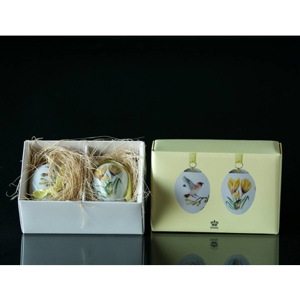 Easter egg with crocus and bohemian waxwing, set of two, Royal Copenhagen Easter Egg 2017