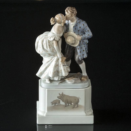 The Princess and the Swineherd with Pedestal, Royal Copenhagen figurine No. 1114 (Unica - signed Privat)