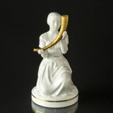 Pige med guldhorn, Royal Copenhagen overglasur figur Hvid med guldhorn