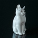Katze Steinzeug Weiß mit Braunen Augen, Royal Copenhagen Figur Nr. 1803