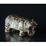 Hippopotamus roaring with mouth wide open, Royal Copenhagen stoneware figurine