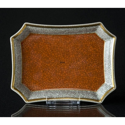 Orange viereckige Schale Craquele, Royal Copenhagen Nr. 212-3391
