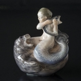 Mermaid, faun riding on seal with fish, Royal Copenhagen figurine