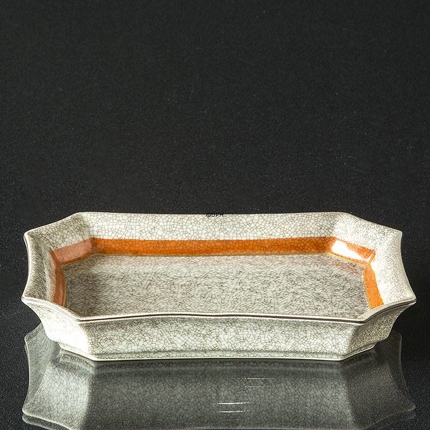 Firkantet skål med orange kant, krakkeleret, Royal Copenhagen nr. 259-3391