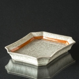 Square bowl with orange edge, crackled, Royal Copenhagen no. 259-3391
