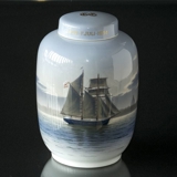 Lidded Vase (Jar), Kronborg and Ship, Royal Copenhagen Nr. 2522-888 (1909 1. juli 1934)