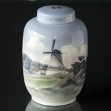 Lidded vase (Jar), Landscape with mill, Royal Copenhagen no. 2634-888 (1909 1 July 1934)