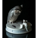 Plateau with Owl and 3 white mice, Royal Copenhagen