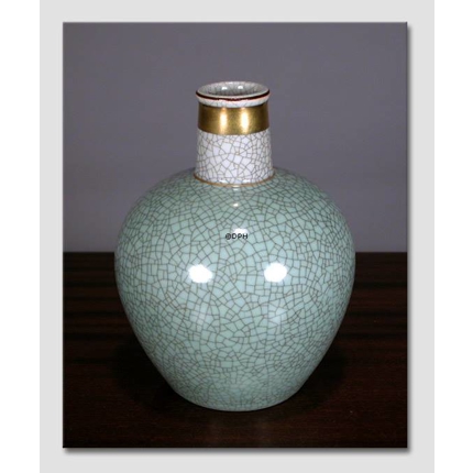 Grøn krakkeleret vase, Royal Copenhagen nr. 457-3582