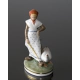 Kleines Mädchen mit Gänsen, Überglasur, Royal Copenhagen Figur Nr. 528
