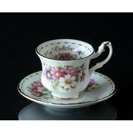 Royal Albert MINIATURE Monthly Cup with Flowers October Cosmos (cup Ø4.5cm, saucer Ø 7.3cm)