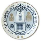 1929 Royal Copenhagen Memorial plate, Masonic lodge plate, IN CORDE ET ANIMO UNUM