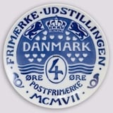 1907 Royal Copenhagen Memorial plate, FRIMÆRKE UDSTILLING MCMVII.
