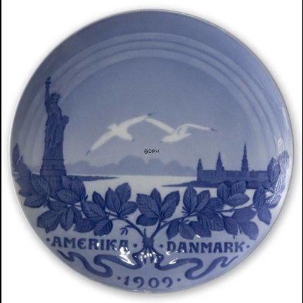 1909 Royal Copenhagen Memorial plate, AMERICA - DENMARK 1909